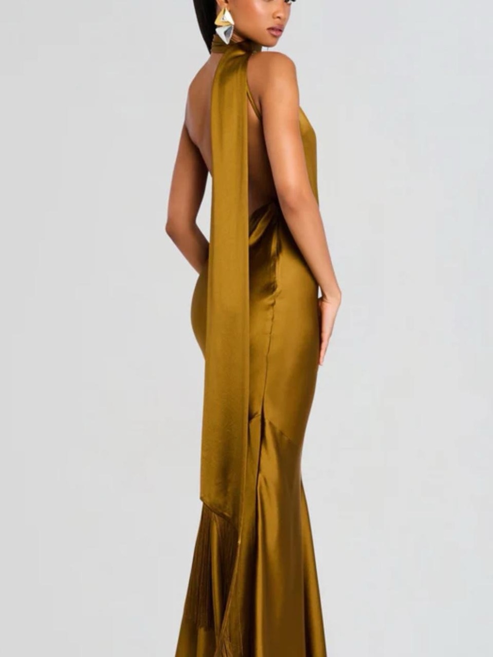 Retrofete Mustard One-Shoulder Satin Maxi Dress - Picture 2 of 8